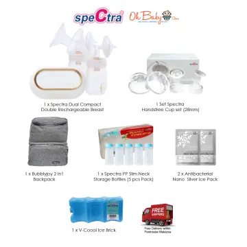Spectra Dual S Hospital Grade Double Breastpump (Free Handsfree Cups + Ice  Pack x2 + Silicon Massager x2 + Princeton Bag + Wide Neck Bottle)