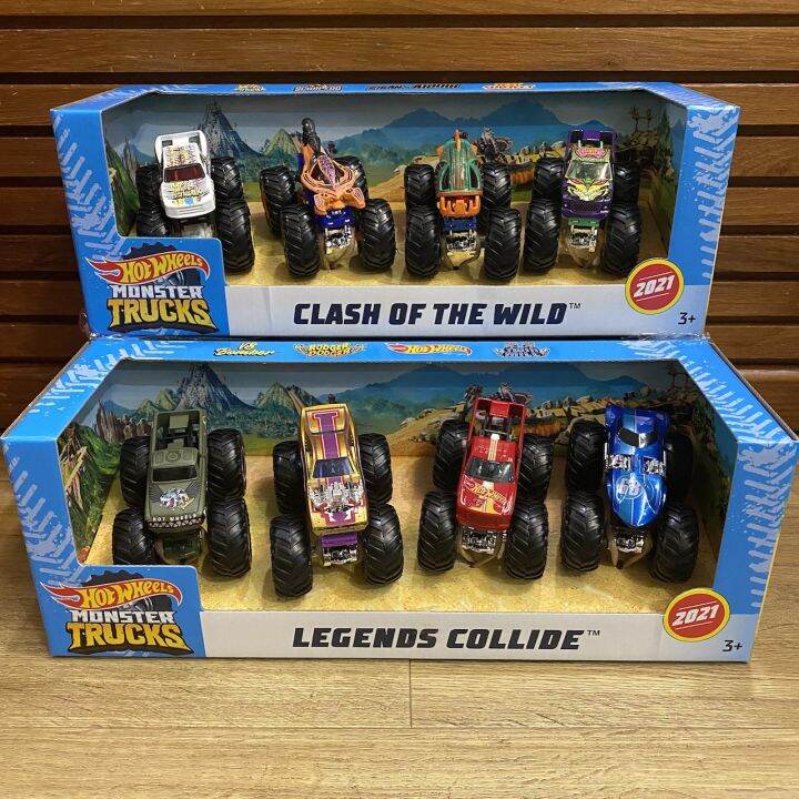 2021 Hot Wheels Monster Trucks 4 Pack Set Clash of Wild, Legend