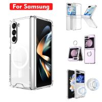 Transparent Shockproof Magnetic Case For Samsung Galaxy Z Fold 3 4 5 For MagSafe Cases With Ring for Galaxy Z Flip 3 4 5 Cover