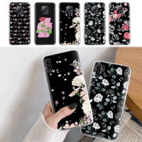 โปร่งใส อ่อนนุ่ม ปก หรับ iPhone 13 14 G9 Moto 12 G8 Play Mini SE Power Max Plus Pro Protective เคสโทรศัพท์ K-73 Flower Black Background