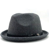 Simple Mens Felt Fedora Hat for Gentleman Winter Autumn Church Roll Up Brim Homburg Dad Jazz Hat