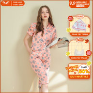 Đồ bộ nữ pijama mặc nhà lụa cao cấp mùa hè Vingo tay ngắn quần lửng màu thumbnail