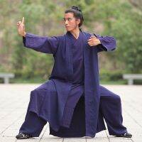 ผู้ชายแบบดั้งเดิม Kung Fu Tai Chi ชุดลัทธิเต๋า Robe Wudang ผ้าลินิน Taiji ศิลปะการต่อสู้เครื่องแบบ Performance Practice Clothes