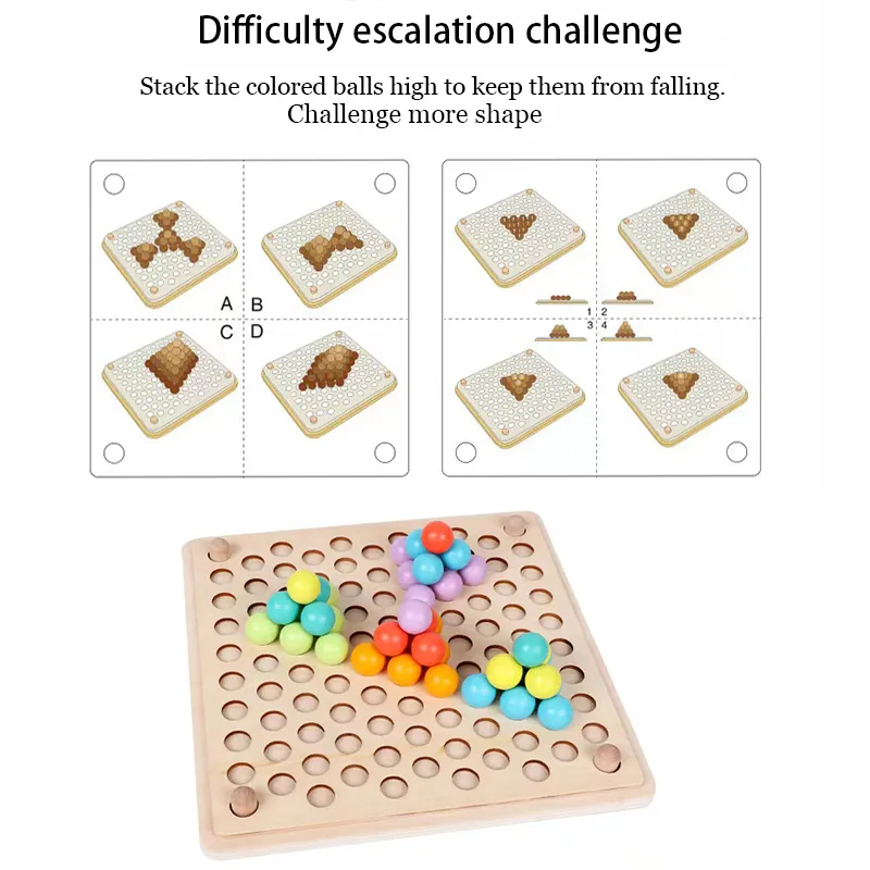 Wooden Toy Clip Beads Game Bead Holder Game Puzzle Board Montessori Toy for  Toddler Educational Preschool Learning Toy