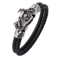 Leather Woven Metal Motorcycle Men Punk Jewelry