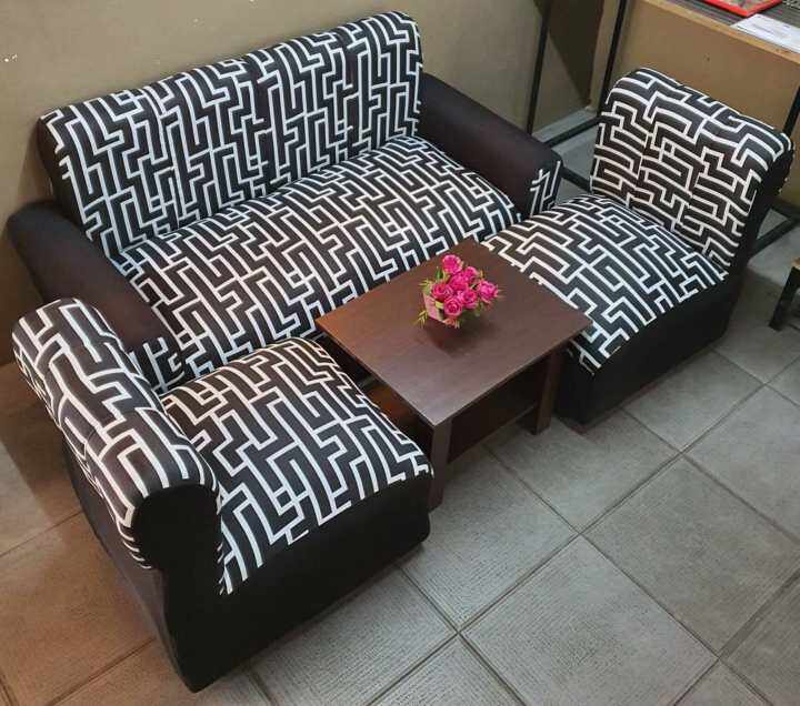 SOFA SET BULKY BLACK/WHITE FABRIC WITH CENTER TABLE Lazada PH