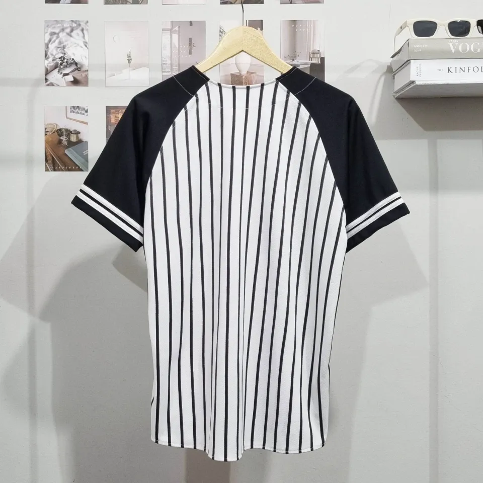 Baju Sport Jersey Baseball dodgers salur hitam Pria Wanita