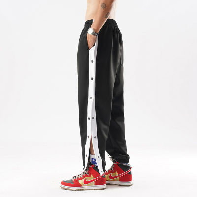 Summer New Men Loose Sport Pants Outdoor Basketball Buttoned Pants Male Drawstring Casual Side Button Sweatpants