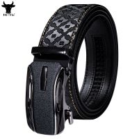 Designer Mens Belts Black Leather Emboss Ratchet Strap Automatic Buckle Sliding Waistband Dress Jeans Belt for Men Casual Formal Belts