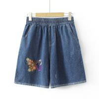 【มีไซส์ใหญ่】Plus Size Womens 2XL-5XL High Waist Floral Embroidery Summer Shorts Elastic Waist Wide Leg Hot Female Shorts