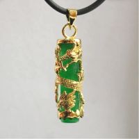 Wholesale/retail beautiful Chinese Wind Cylinder green natural JADE WOMENS Dragon Pendants Necklace