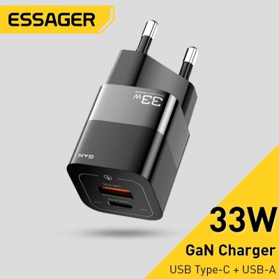 Essager 33W เครื่องแท่นชาร์ตชาร์ตเร็ว USB Gan PD QC 3.0 USB C เครื่องชาร์จอย่างรวดเร็วสำหรับที่ชาร์จแบบพกพาแล็ปท็อป14 13 12