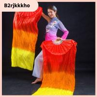 B2RJKKKHO เด็กผู้หญิง ฝึกนักเต้น สีไล่ระดับสี พัดผ้าไหมยาว พัดผ้าไหมเรยอน พัดผ้าไหม พัดระบำหน้าท้อง
