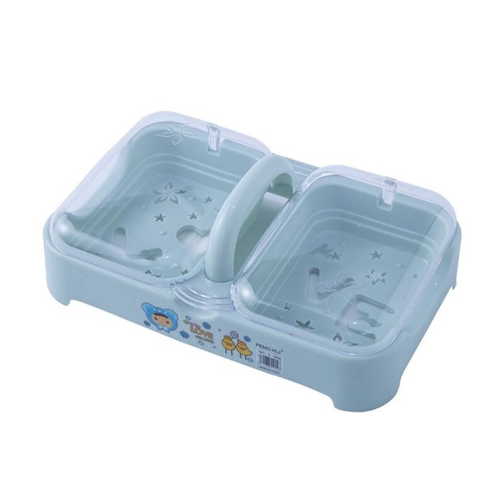 plastic-storage-box-2-grids-with-handle-stackable-soap-holder-drainage-cleaning-brush-holding-tray-for-home-kitchen-bathroom-soap-dishes