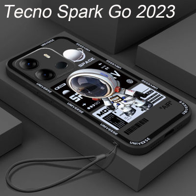 เคสสำหรับ Tecno Spark Go 2023ขอบตรงรูบิคของการ์ตูนแบรนด์อินเทรนด์เคสโทรศัพท์อวกาศนักบินอวกาศกลฝาครอบ TPU นุ่มกันกระแทก