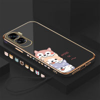 GGK เคสสำหรับ Honor 90 5G 90 Lite 5G ฟรีสายคล้องการ์ตูนสุนัขลายขอบสี่เหลี่ยมน่ารักเคสโทรศัพท์ชุบเคสโทรศัพท์นิ่มสุดหรู