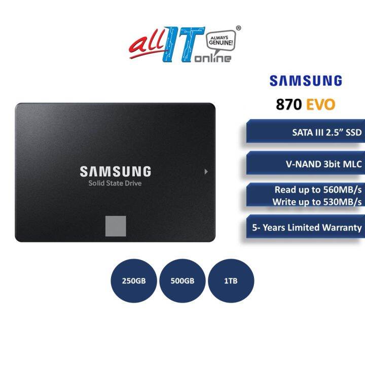 Samsung 870 Evo SATA III 2.5" SSD ( 250GB / 500GB / 1TB ) Lazada