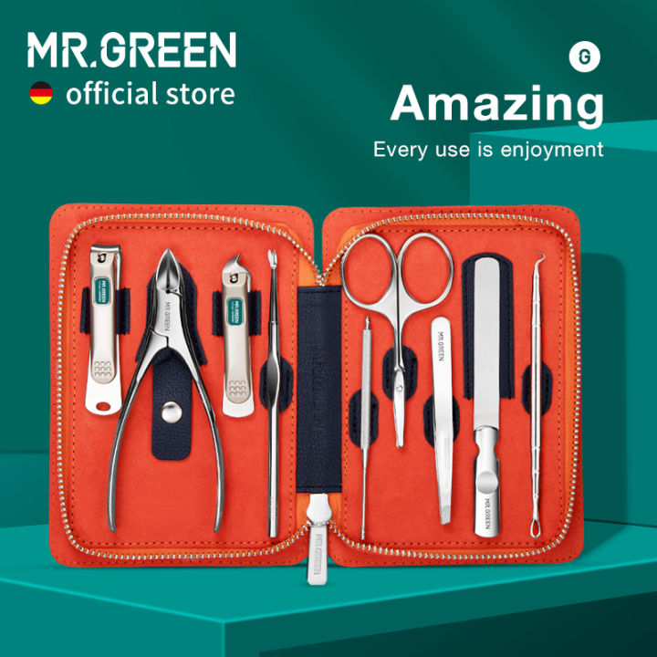 mr-green-ชุดอุปกรณ์แต่งเล็บ9-in-1-professional-kit-ความคมชัดการออกแบบหนังกล่องเคสเหล็กสแตนเลสเล็บ-clippers-เครื่องมือดูแลส่วนบุคคล