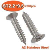 200pcs DIN7982 ST2.2 x 9.5 A2 Stainless Steel Self Tapping Screw Cross Recessed Countersunk Head Self tapping Screws