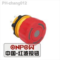 ONPOW 22mm 1NO1NC Push-lock Turn Reset Latching Self Lock Switch Red LED Emergency Stop Button (LAS1-A22Y-TSB/LED) CERoHS