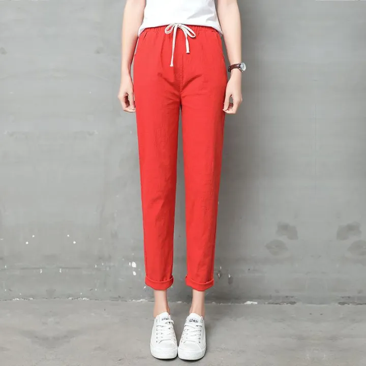 red linen pants womens