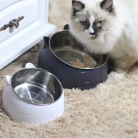 Non-slip Crash Elevated Cats Food Bowl Cat Dog Bowl 15 Degrees Stainless Steel Raised Cat Bowls Safeguard Neck Puppy Cat Feeder