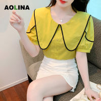 AOLINA 2022ฤดูร้อนใหม่ฝรั่งเศสย้อนยุคซอกพัฟแขนเสื้อชีฟองการออกแบบของผู้หญิงความรู้สึกเสื้อผ้าฝ้าย