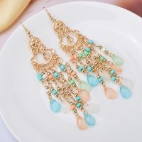 【YF】♛™  Gem Drop Tassels Ethnic Earring Stud for Statement Earrings Stone Jewelry