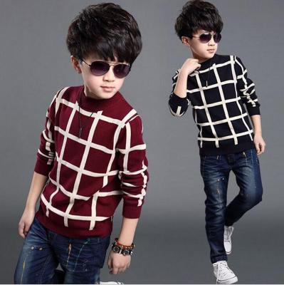 2023 Autumn Winter England Style New Kids boy Plaid Sweater Coat Children Clothing Baby jacquard Cotton Boys Pullover 4-10Y