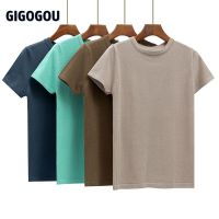 [บุคลิกภาพ] Gigogoou Basic Cotton ฤดูบุคลิกภาพ T เสื้อผู้หญิงถักแขนสั้น Tee เสื้อความยืดหยุ่นสูง Breathable O คอหญิง Top Tshirt