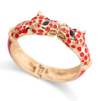 KAYMEN New Fashion Statement Animal Enamel Cuff Bracelets Bangle Gold Plated Colourful Double Leopards Bracelet for Women