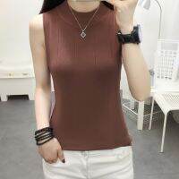 ☏✗ Plain Waistcoat Knitwear Vest Womens Slimmer Look Sexy Casual All-Match Fashion Simple Round Neck Slim-Fit Age-Reducing Summer Pullover Bottoming S