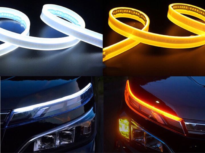 พร้อมส่ง-แพ็ค-2-ชิ้น-drl-ไฟเดย์ไลท์-led-60ซม-ไฟledหน้ารถยนต์-ไฟledส่งสว่างกลางวัน-แสงไฟหรี่สีขาวและไฟเลี้ยวสีเหลือง-หลอดไฟ-led-บางเฉียบชั้นสูง