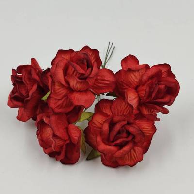 5 ดอก ดอกกุหลาบ สีแดง 45 มม ดอกไม้กระดาษ ดอกไม้ประดิษฐ์