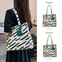 Summer zebra pattern canvas bag commuting single shoulder large bag women 2023 new large capacity high-end sense tote bag 【BYUE】