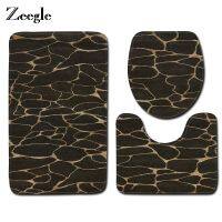 【cw】Zeegle 3Pcs Bath Mat Set Marble Pattern Bathroom Rugs Non-Slip Bath Floor Mat Pedestal Rug U-Shaped Toilet Rug Bath Car