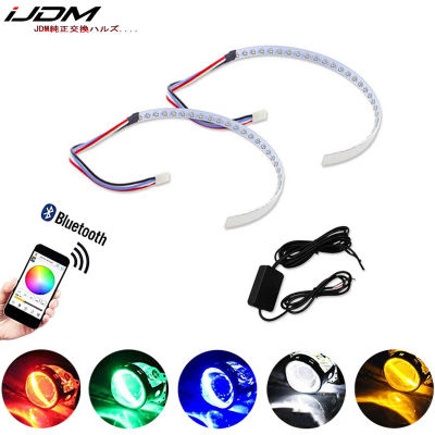 Bluetooth Wireless Remote Control 15-SMD RGB LED Demon Eye Halo Ring Kit For Headlight Projectors or 2.5" 2.8" 3.0" Retrofit