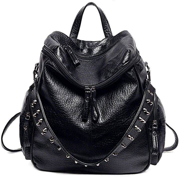 women-backpack-purse-3-ways-pu-washed-leather-rivet-studded-ladies-rucksack-shoulder-bag-black