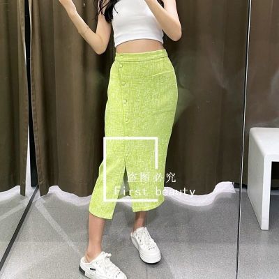 4387242ZA ของผู้หญิงกระโปรงยาวปานกลางแบบบาง ROK High Waist 04387242098ฤดูใบไม้ร่วง