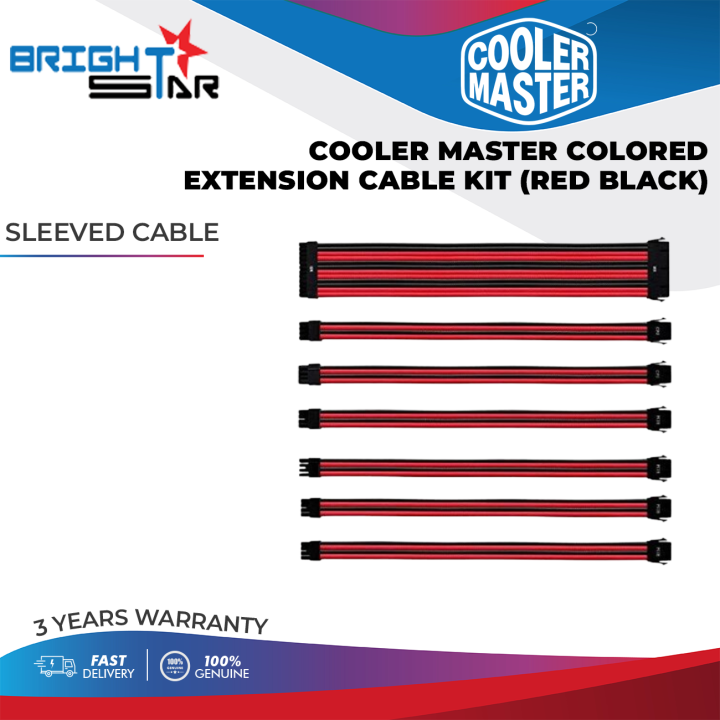 COOLER MASTER COLORED EXTENSION CABLE KIT (RED BLACK) SLEEVED CABLE Lazada
