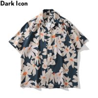 Dark Icon ดอกไม้พิมพ์ Holiday Beach เสื้อฮาวายผู้ชายผู้หญิงฤดูร้อนบางวัสดุ Mens Shirt