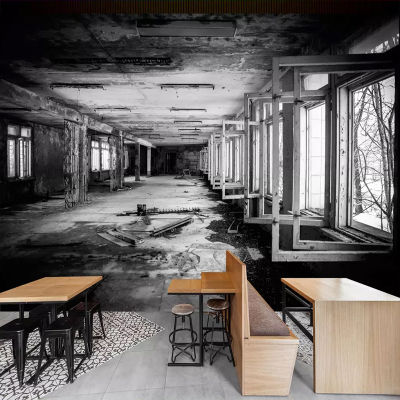 [hot]Custom 3D Photo Wallpaper Creative Space Black And White Factory Building Graffiti Art Wall Painting Restaurant Cafe Wall Decor