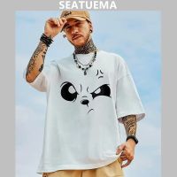 เสื้อยืด SEATUEMA ผู้ชายฤดูร้อนแฟชั่นการ์ตูนฮิปฮอปสีขาวใหญ่พิเศษไขมันแขนสั้น