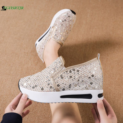รองเท้าผ้าใบเสริมส้นแพลตฟอร์มผู้หญิงรองเท้าผ้าใบทำงานระบายอากาศเหมาะสำหรับการเดินเต้นสวมใส่