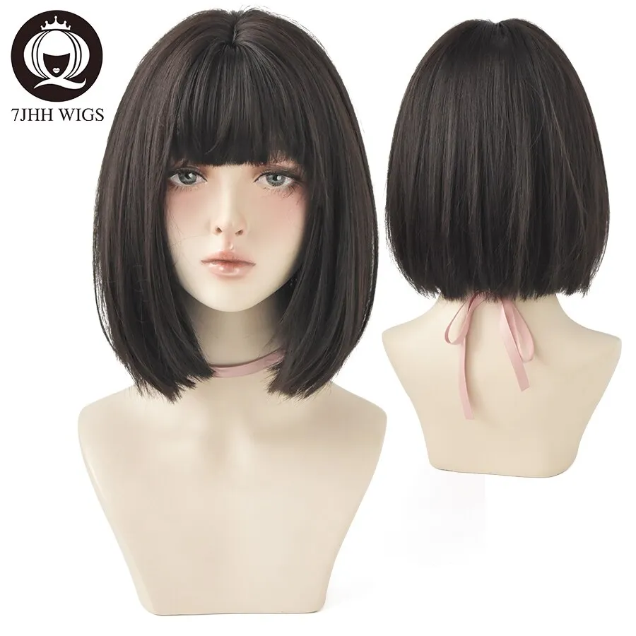 7JHH WIGS Short Wig 3 Colors Straight Human Hair Washable with Bangs Black  Bob Wig for Girl Daily Wear New Style Natural Supple Summer Heatresistant  Wig | Lazada