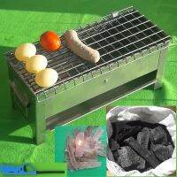 Stainless Steel Barbecue Charcoal Grill BBQ with hinged Mesh Grid +4 kg Charcoal + Pack of Oily Wood Fire Lighters. 41 cm x 18 cm x 19 cm high Barbeque Barbi