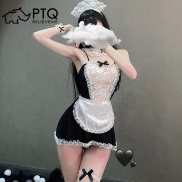 Sexy Lingerie for Women Cosplay Non-peeling Transparent Lace Maid Set PTQ