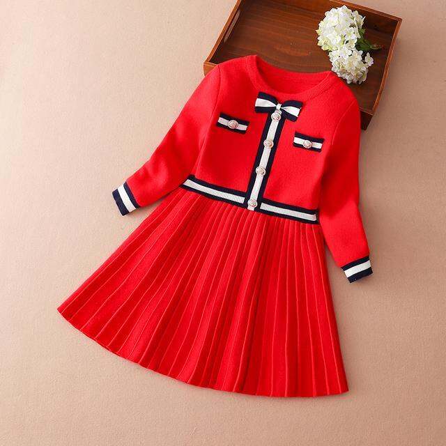 girls-sweater-dress-long-sleeves-childrens-casual-clothes-round-neck-princess-dress-preppy-style-kids-bow-knitwear