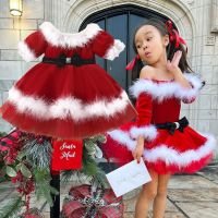 New Girls Christmas Costume Long Sleeve Dress Velvet Suit Carnival Party Santa Claus Costume Kid 39;s Merry Christmas Outfit