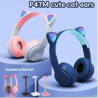 Wireless Headphones Cat Ear Bluetooth-Compatible Helmets Stereo Bass Over-Ear Headsets Sports Headphones for Kids and Adult Over The Ear Headphones